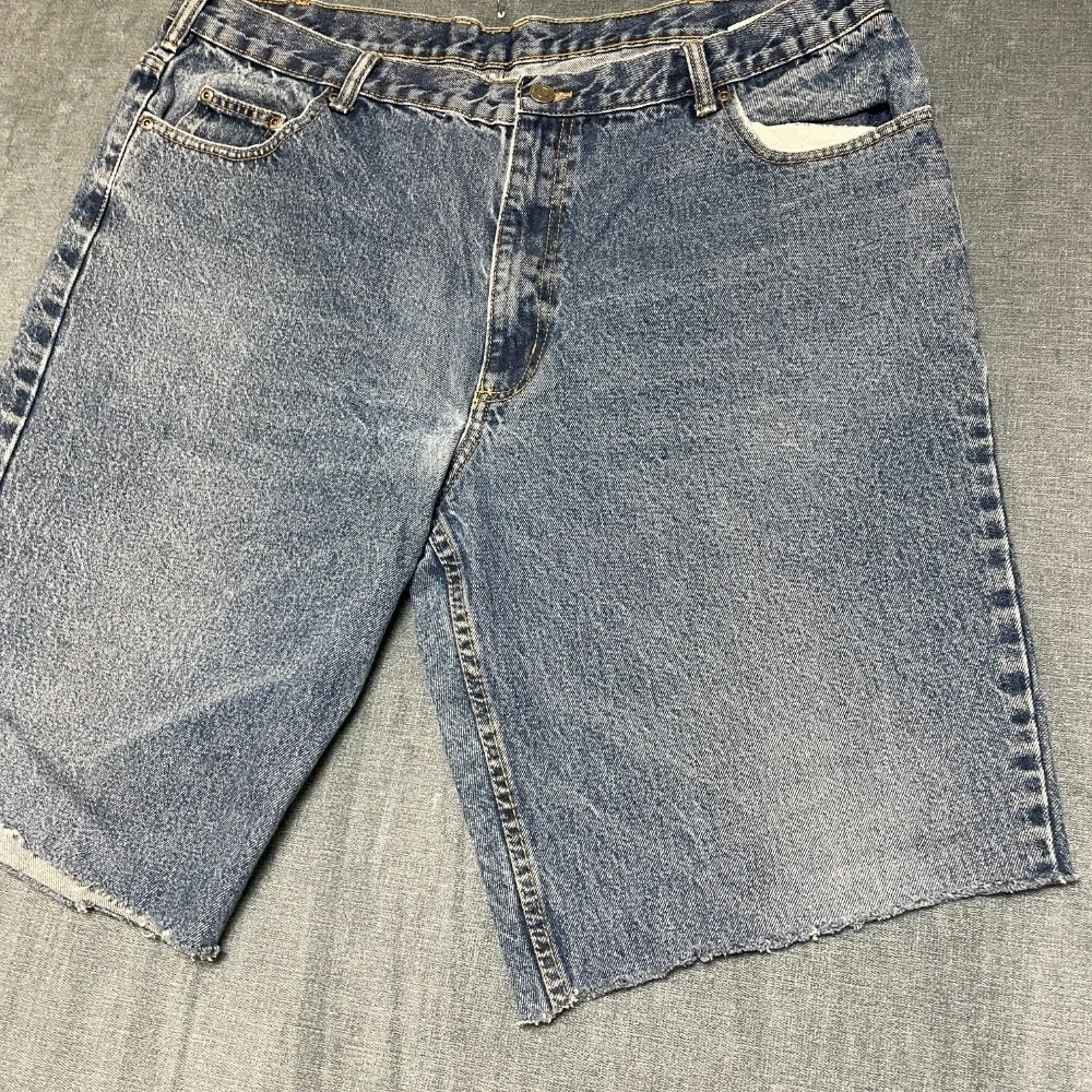 Member's Mark Denim Shorts Men 40 Blue Straight Leg Medium Wash Raw Hem Mid Rise